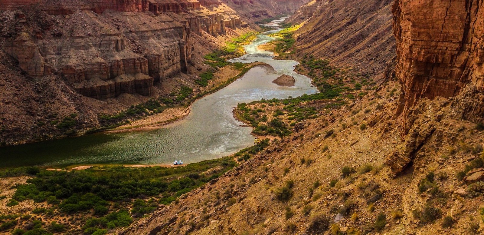 Colorado River winding through Grand Canyon below Nankoweap