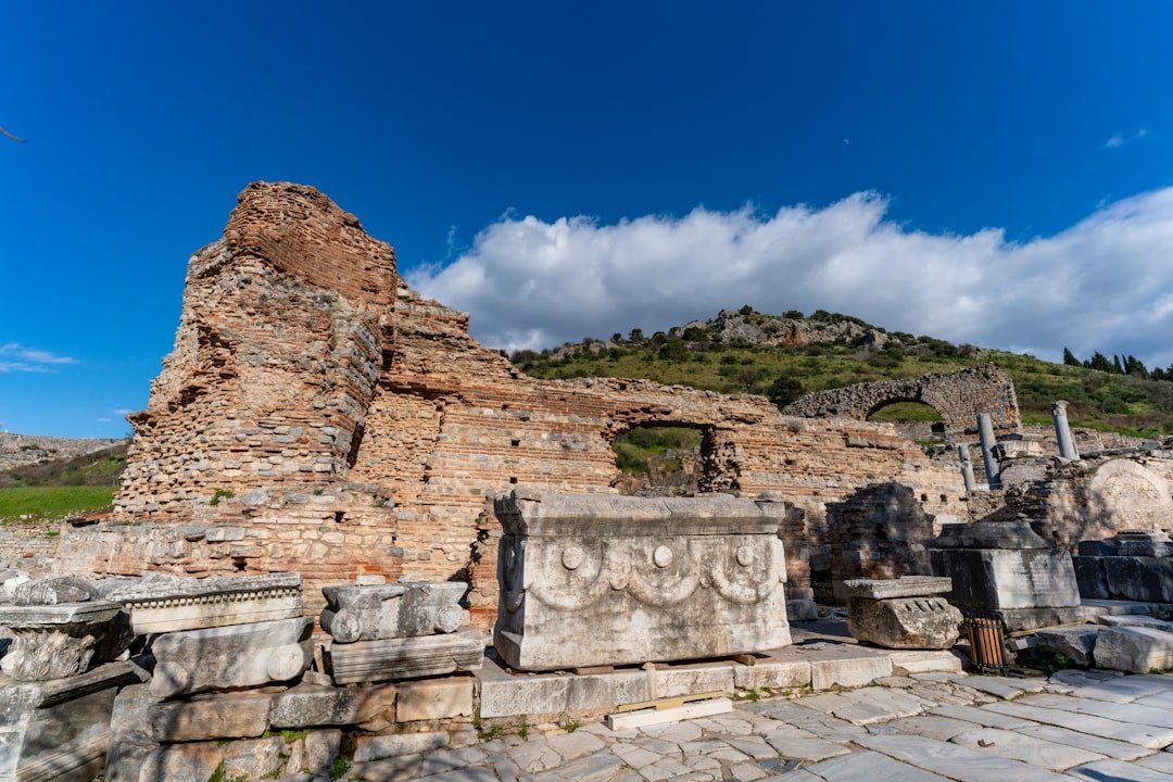 Ancient stone ruins and columns at Ephesus in western Turkey