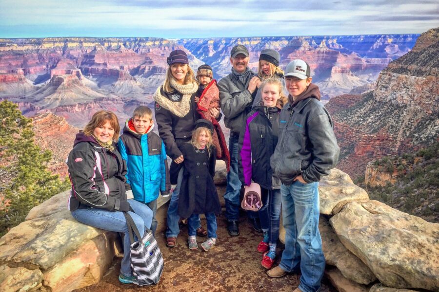 Family at Lookout Studio overlooking Grand Canyon on the South Rim