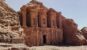 Al-Deir Monastery monumental rock-cut facade carved into red sandstone at Petra, Jordan