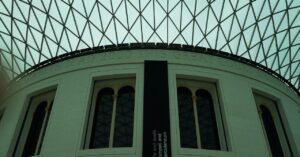 British Museum Great Court in London beneath its geometric glass roof